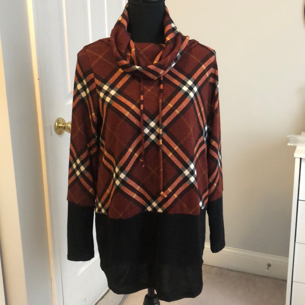 Plaid Cowl Neck Sweater